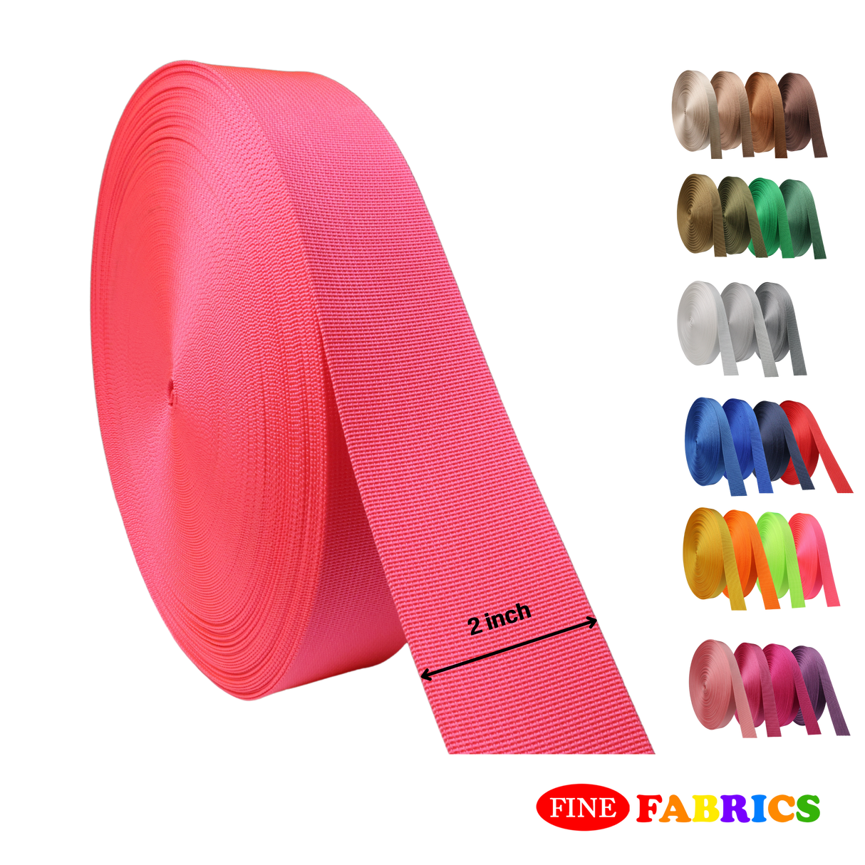 Webbing Straps: Heavy-Duty Nylon Back Strap 2", 25 Colors, 5/10/25/50 Yards