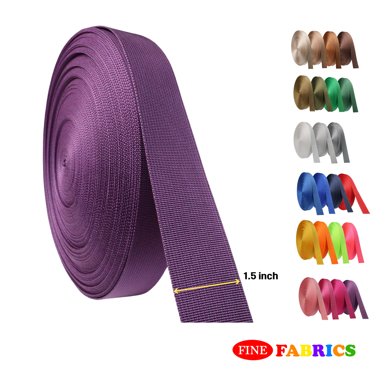 Webbing Straps: Heavy-Duty Nylon Back Strap 1.5", 25 Colors, 5/10/25/50 Yards