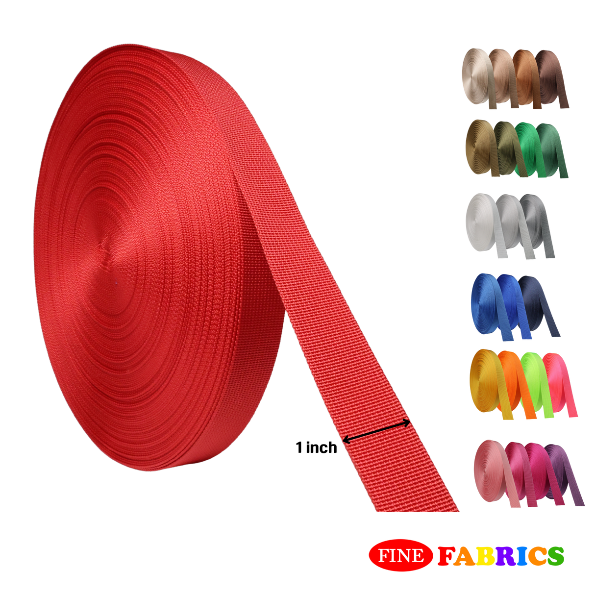 Webbing Straps: Heavy-Duty Nylon Back Strap 1", 25 Colors, 5/10/25/50 Yards