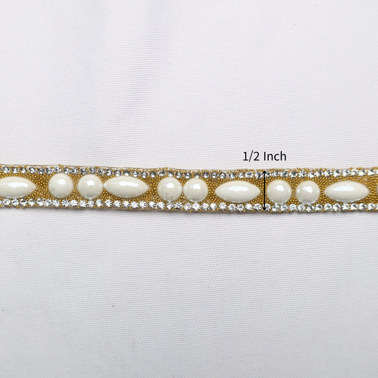 Pearl & Rhinestone Trim with Oval Accents- 0.5 Inch/10YDS (#CRY06)
