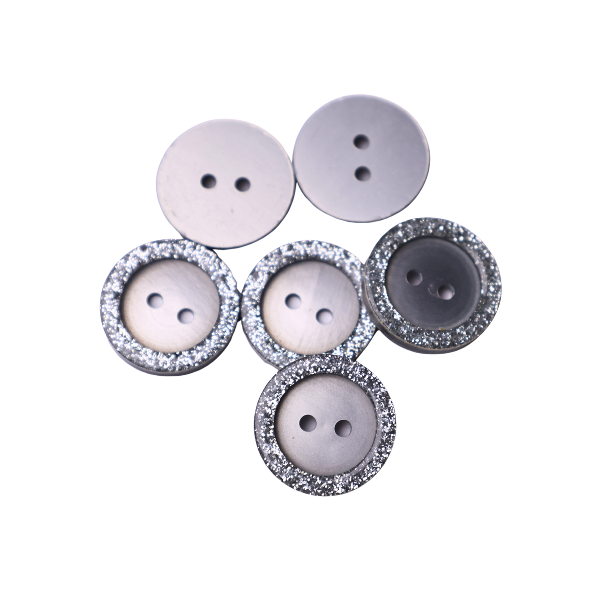 6PCS Silver Glitter Rim 2-Hole Button – 11/16" (1.75 cm)