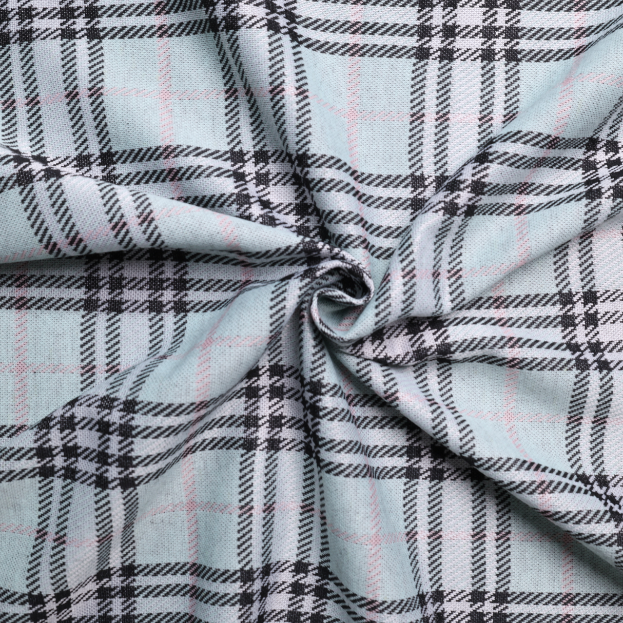 Stretch Plaid Double Knit Fabric(Mint / Pink / Black) - By the Yard