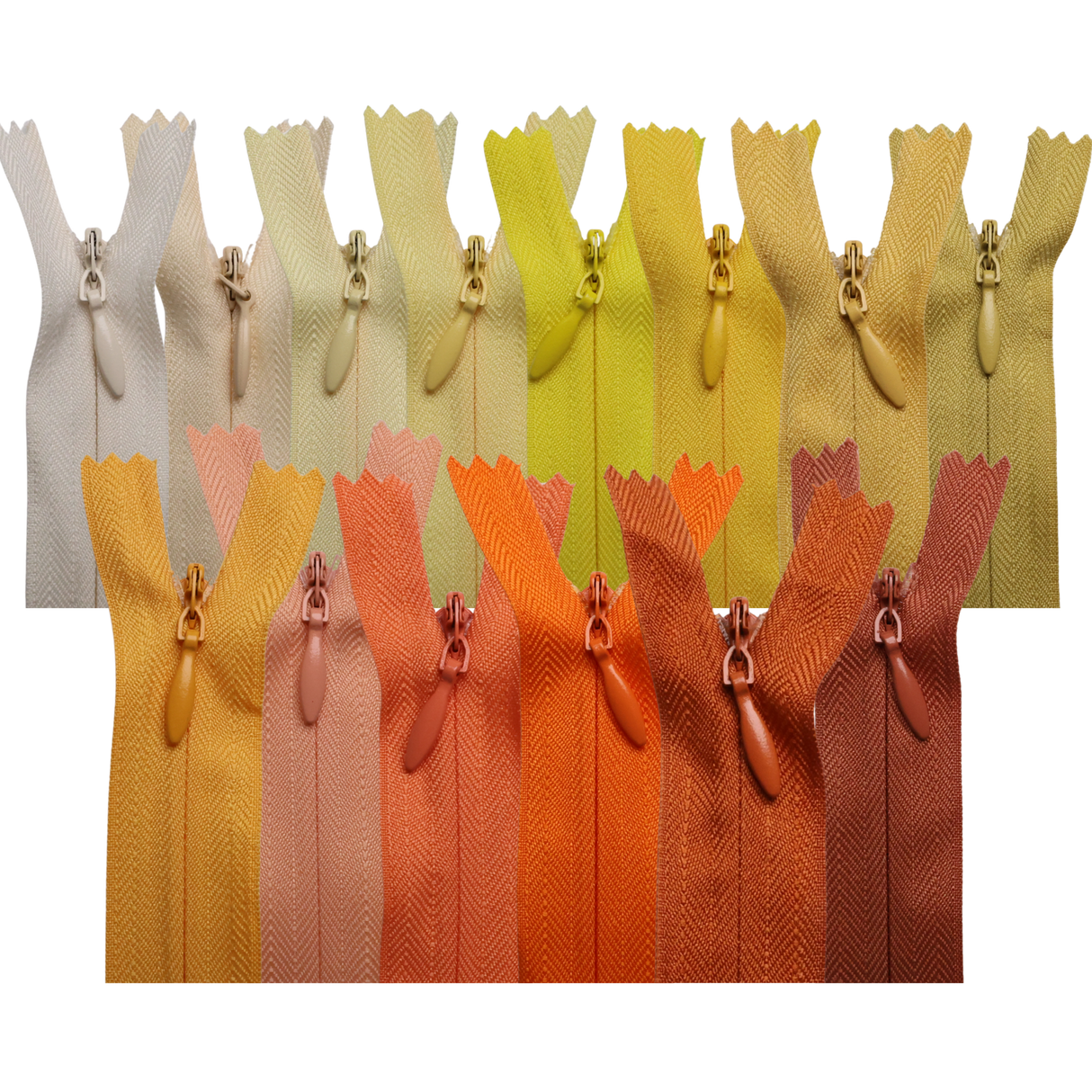 All Purpose, Plastic Invisible Zippers -18", Yellow & Orange Shade