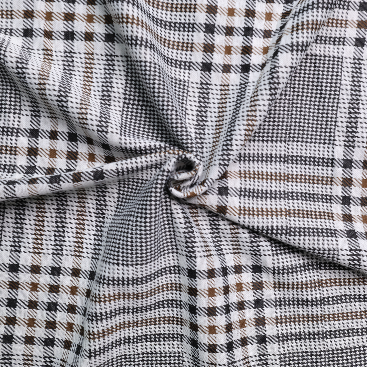 Stretch Plaid Double Knit Fabric (Brown / Black / Cream) - By the Yard