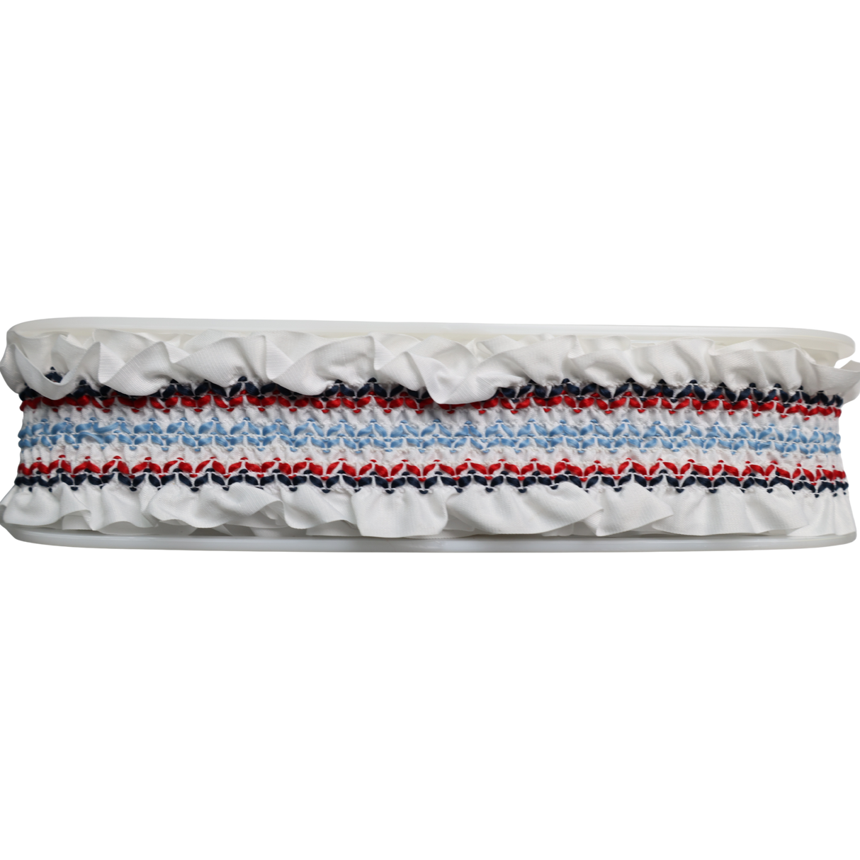 White Smocked Embroidered Ruffle Trim – 2 1/4" / 10 Yards