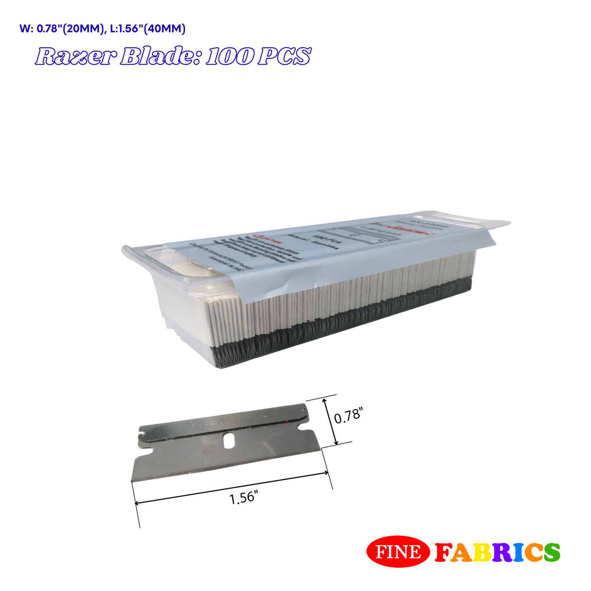 Razer Blade: 100 PCS, Stainless, Single Edge, W: 0.78", L:1.56", #RB01