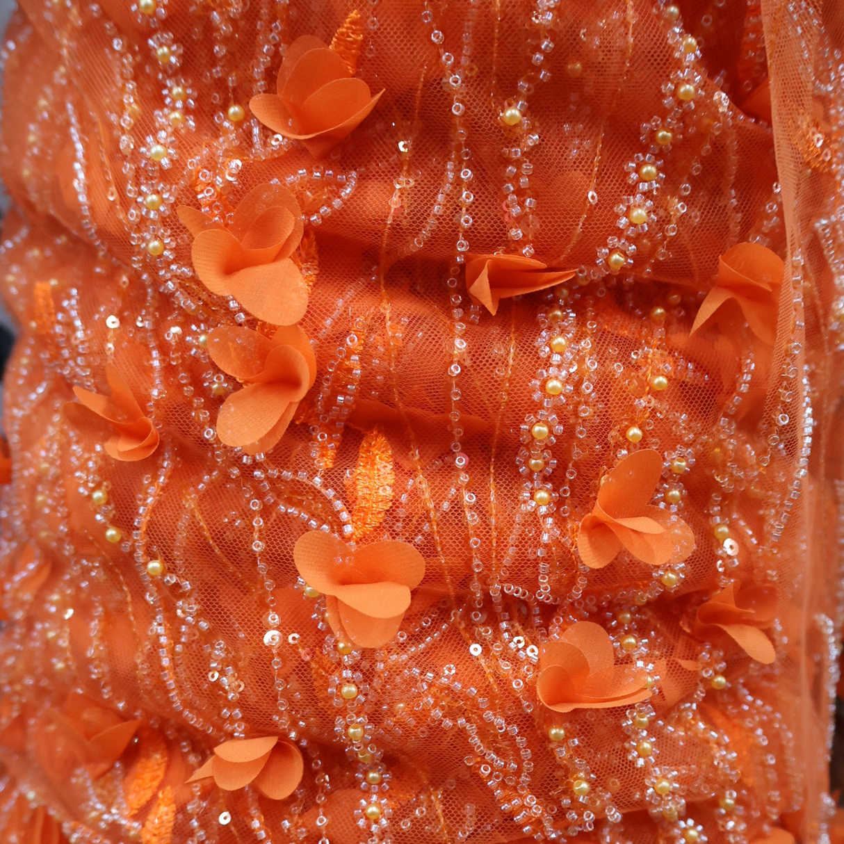 Luxury 3D Floral Embroidered Tulle with Sequins & Beads Design(9 Colors) By the Yard