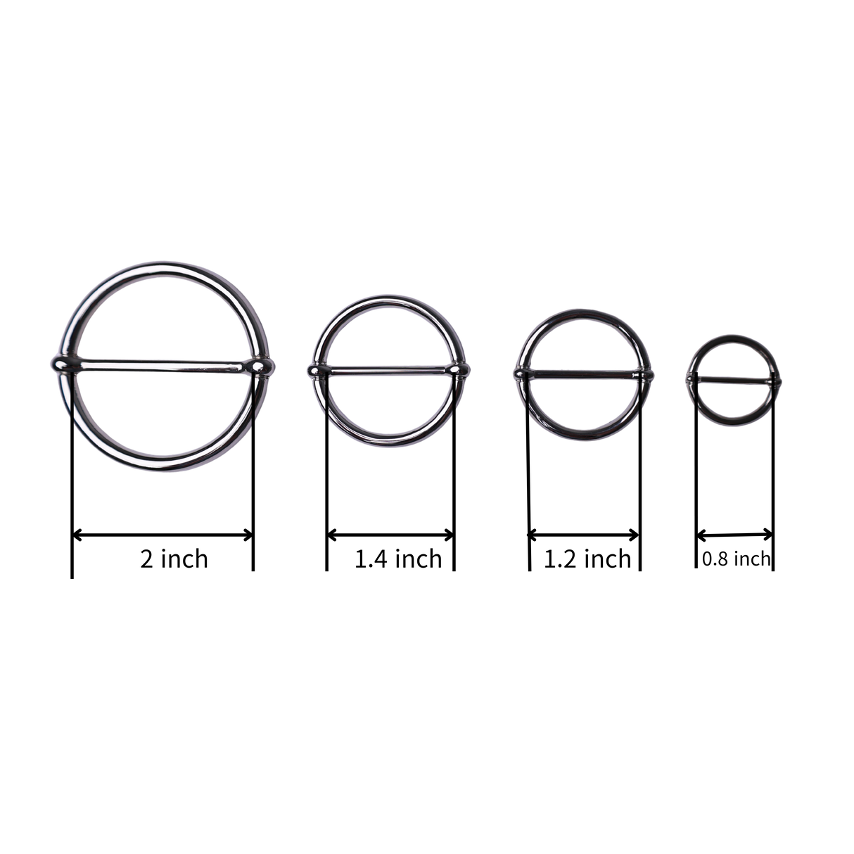 Buckle: Metal, Round Shape, Inner Width (2", 1.4", 1.2", 0.8")