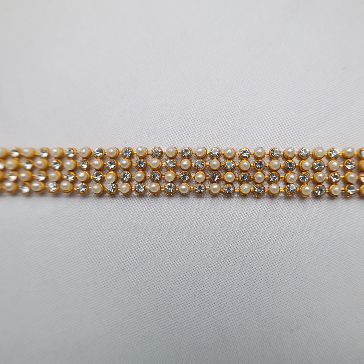 Gold Pearl & Rhinestone Trim - 0.5 Inch/10YDS (#GD27)