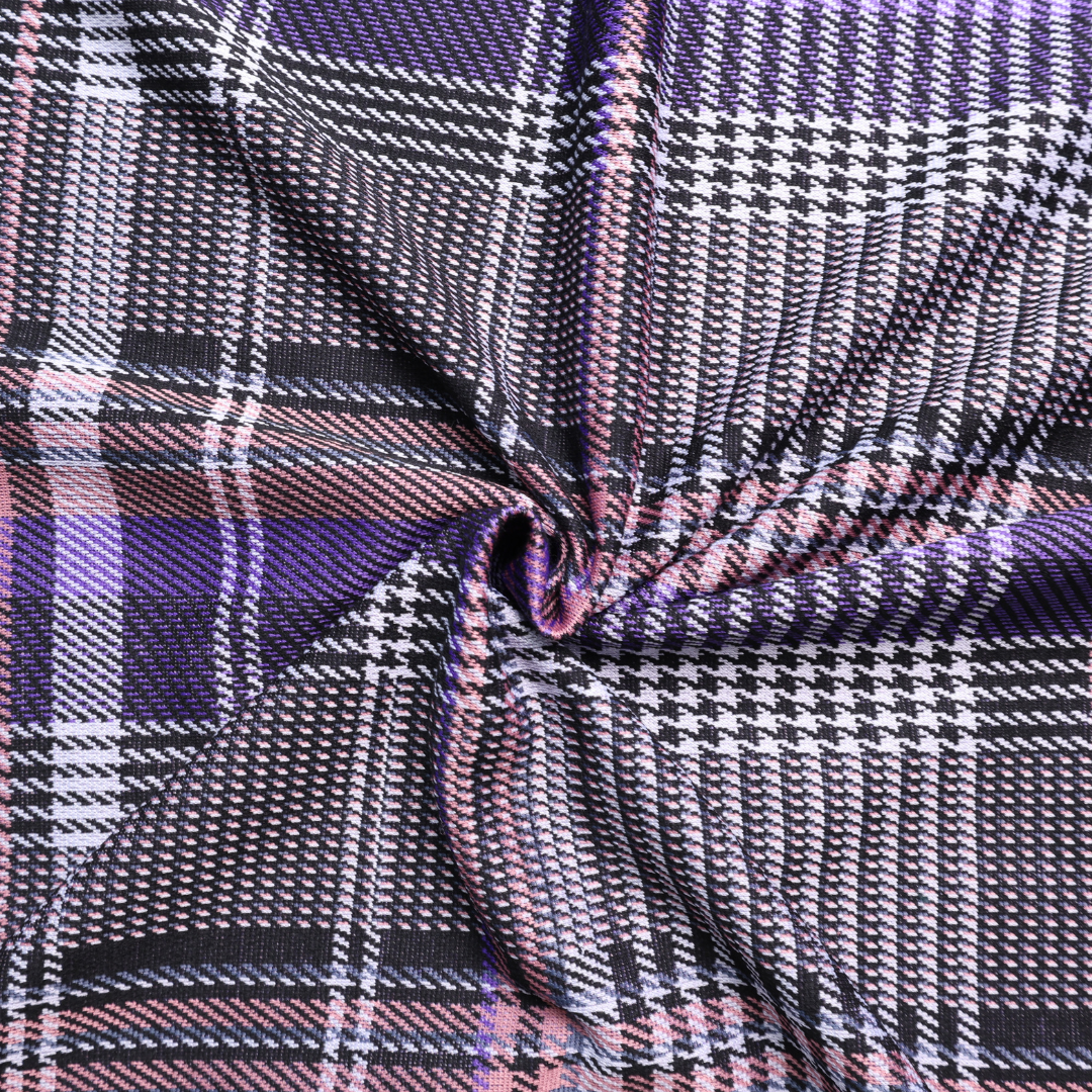 Pink/Purple Check Double Knit Fabric - By the Yard