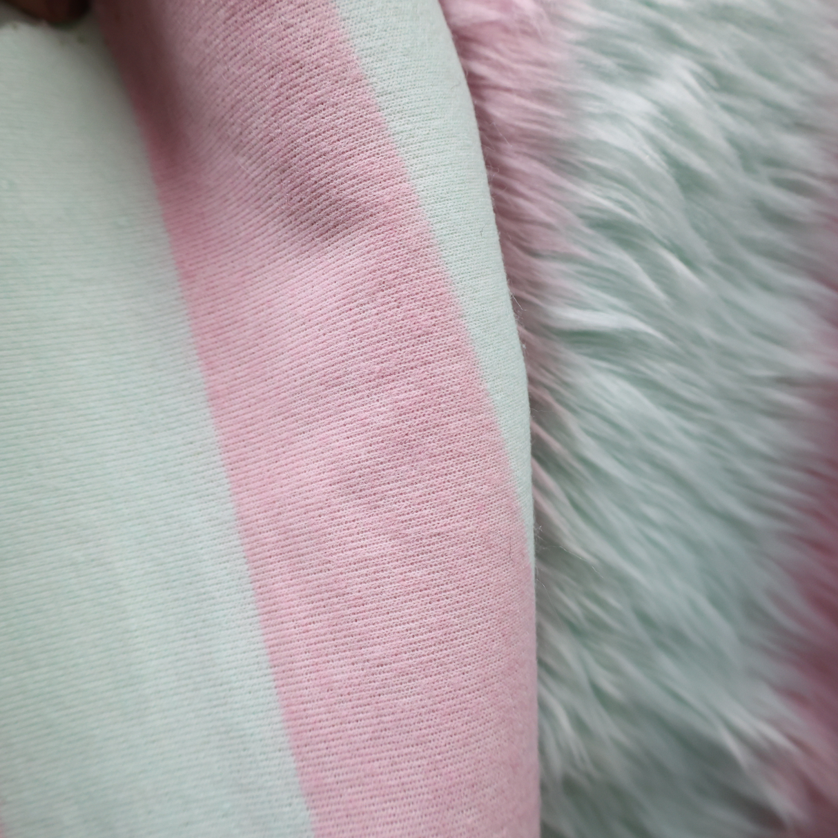Faux Fur Fabric - Pastel Striped (Pink & Mint) (#FF07) By the Yard
