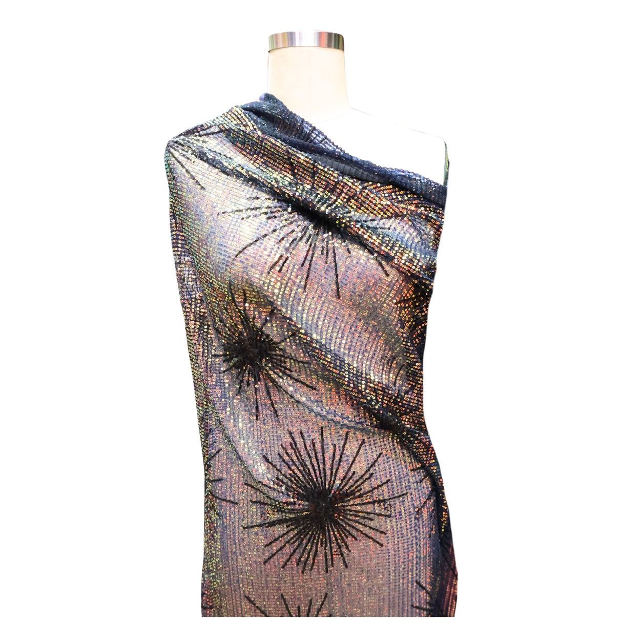 Holographic Sequin Mesh Fabric – Iridescent Firework Design(#SPI06) By the Yard