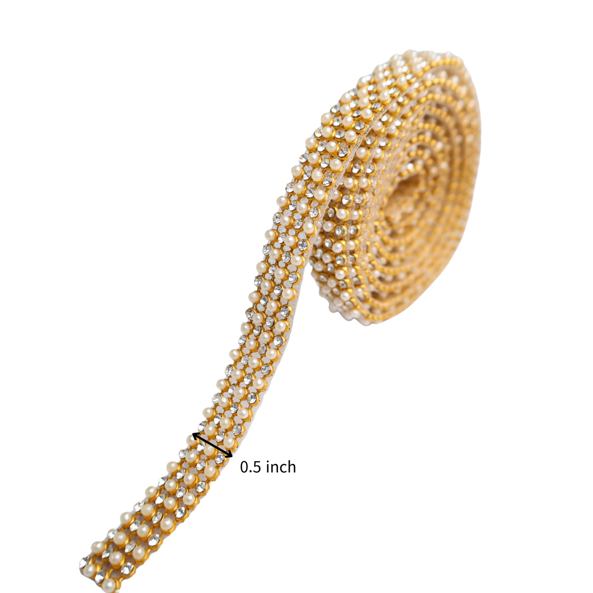 Gold Pearl & Rhinestone Trim - 0.5 Inch/10YDS (#GD27)