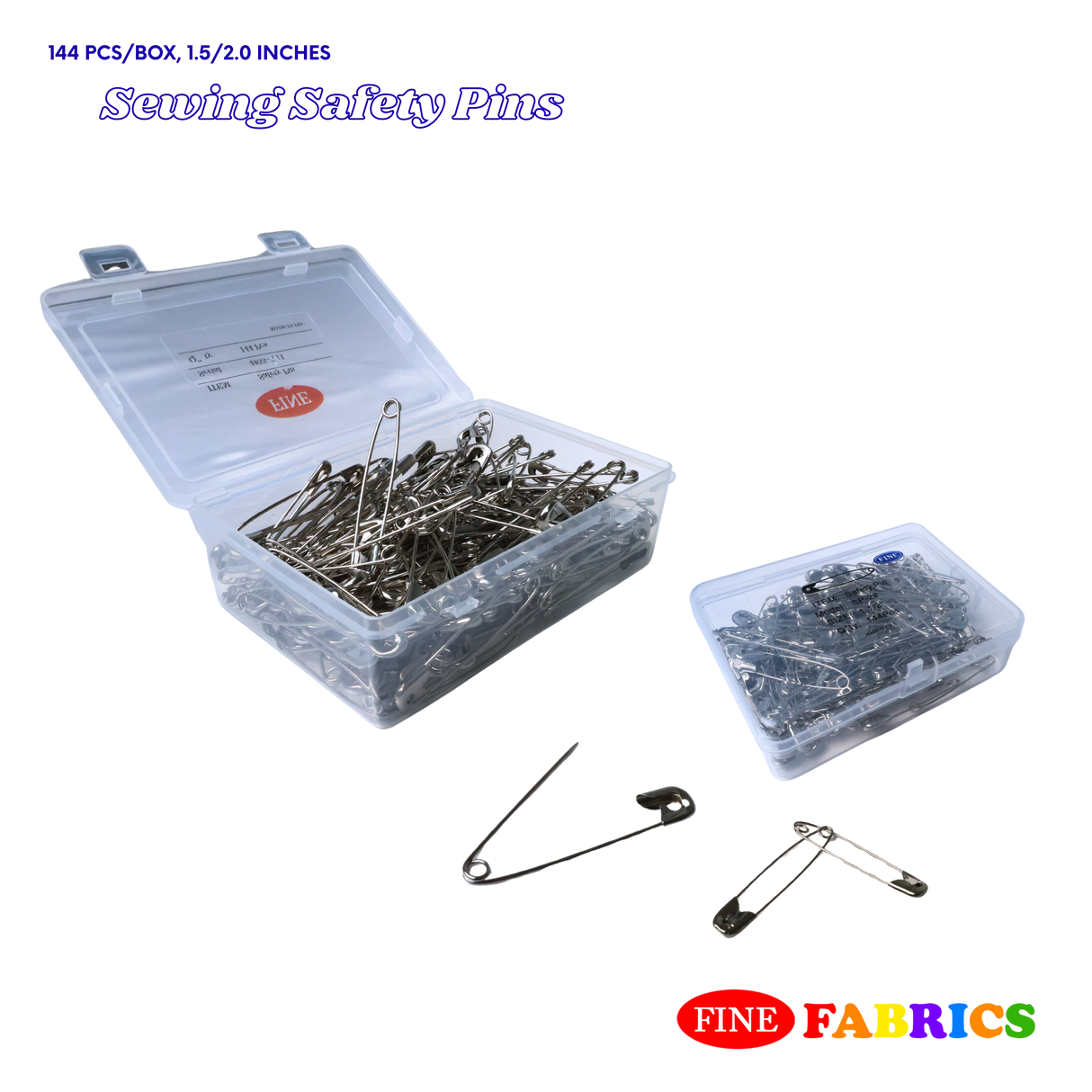 Sewing Safety Pins: 144 pcs/box, 1.5/2.0 Inches