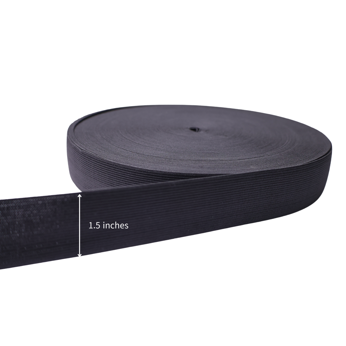 Vinyl Elastic Band: Black, 50 Yards, 5 Sizes(0.75"/1.0"/1.5"/2.0"/3.0")