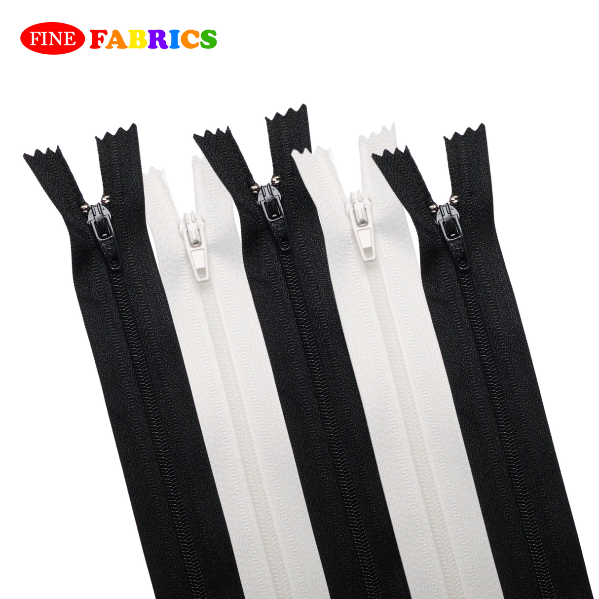 Plastic Normal Zippers: 18", Closed-End, All-Purpose, BLACK & WHITE