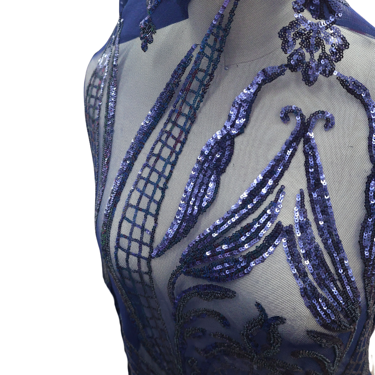 Royal Blue Baroque Stretch Sequin Mesh Fabric - By the Yard