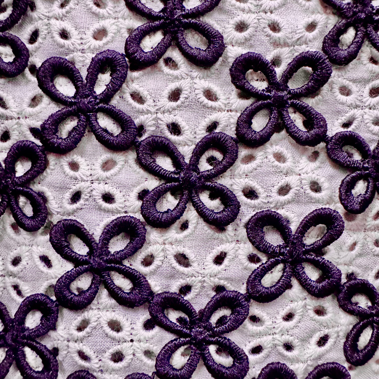 Cotton-Blend Fabric, Eyelet Raised Embroidery(2 Colors) - By the Yard