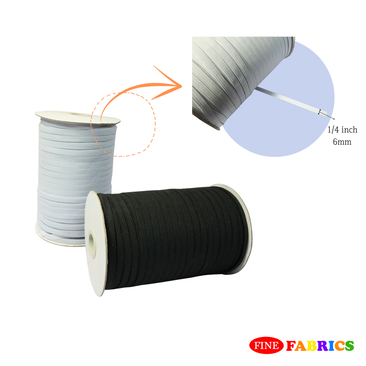 Knitted Elastic Band, 200 Yards/Roll, 2 Colors(White, Black), 2 Sizes(1/4", 1/2")