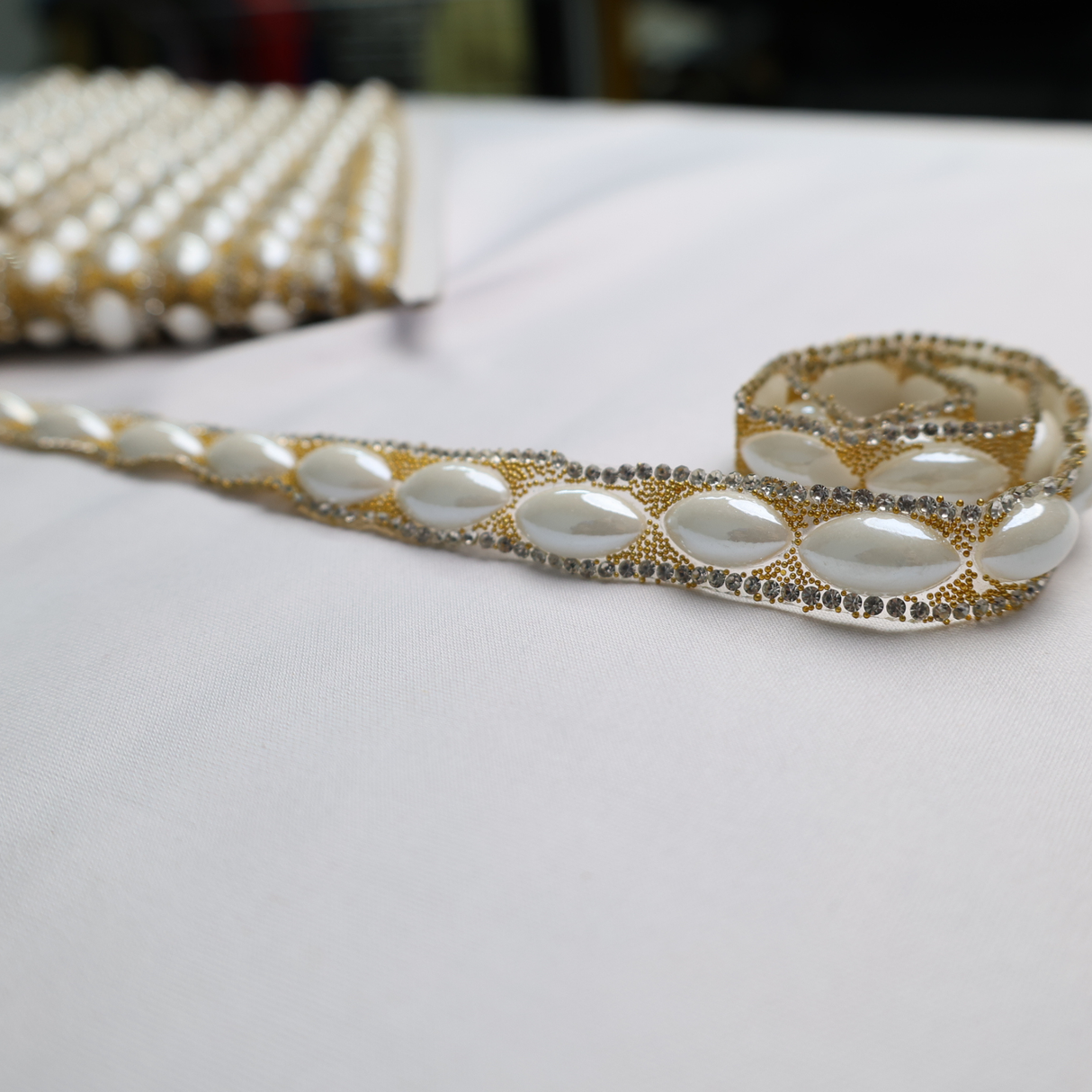 Rhinestone Beaded Chain Trim Ribbon - 10 Yds, Crystal-Golden