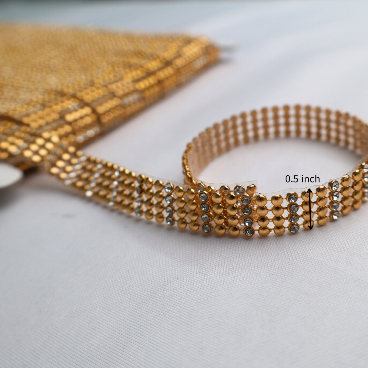 Rhinestone Beaded Chain Trim Ribbon - 1.3 Yds/10 Pcs, Golden