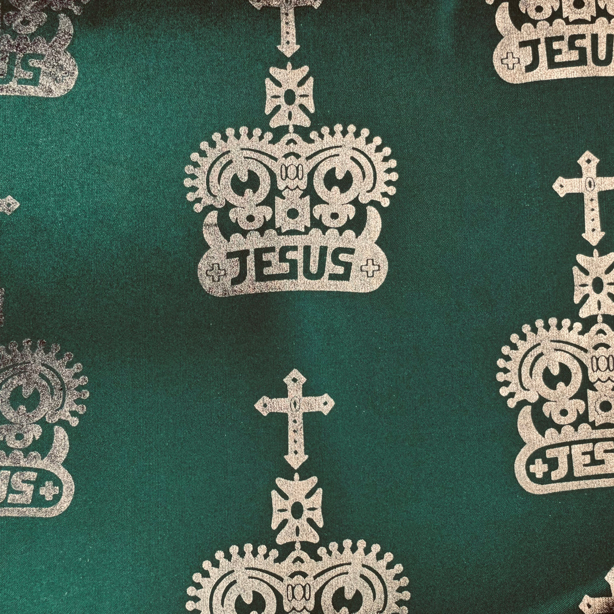 Poly-Blend Fabric, Religious Crown & Cross Motif(4 Colors) - By the Yard