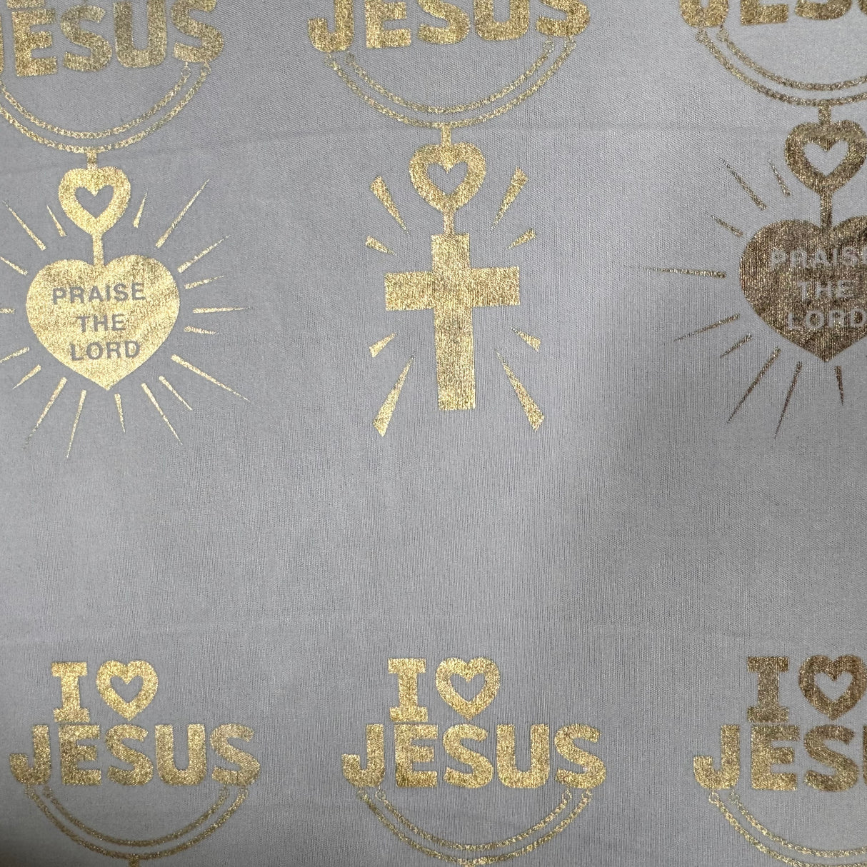 Poly-Blend Fabric, Religious Crown & Cross Motif(4 Colors) - By the Yard