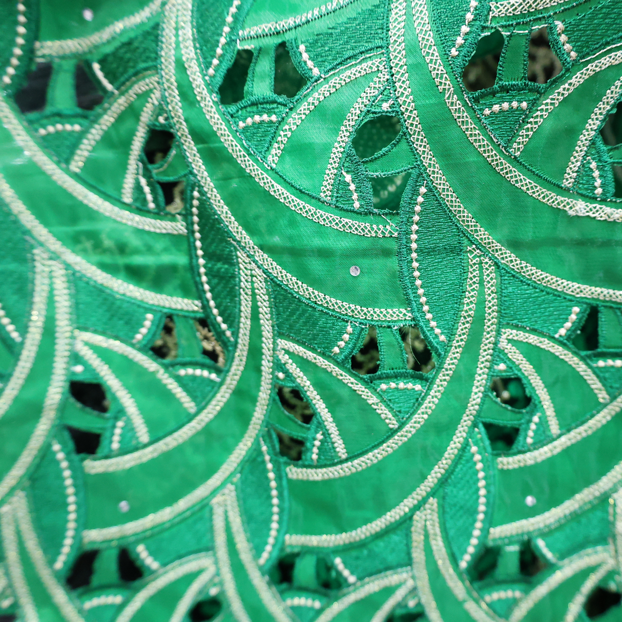 Cutwork Embroidered Lace Fabric, Green, By the Yard