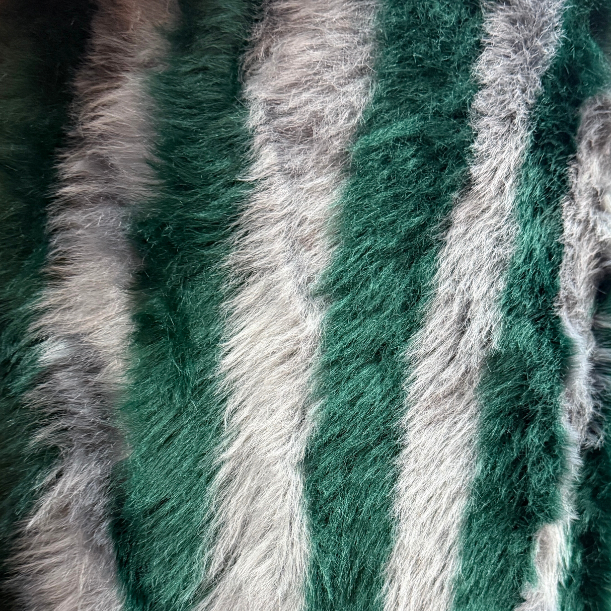 Faux Fur Fabric – Green & Gray Striped (#FF02)- By the Yard