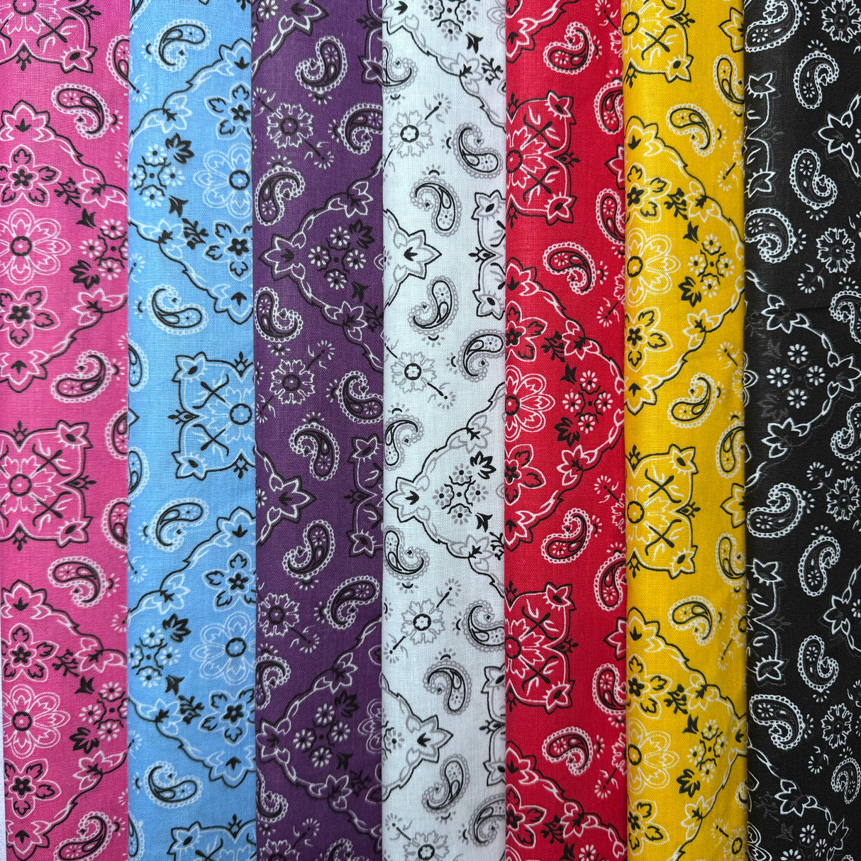 Cotton-Blend Fabric, Paisley-Bandana Motif Pattern(7 Colors) - By the Yard