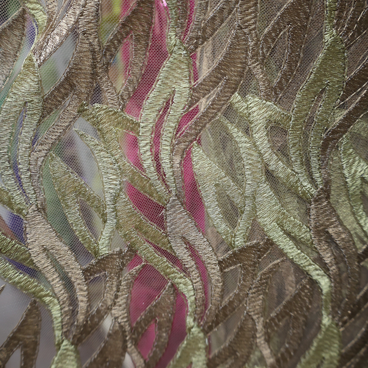 Embroidered Lace Fabric with Wave Pattern, By the Yard