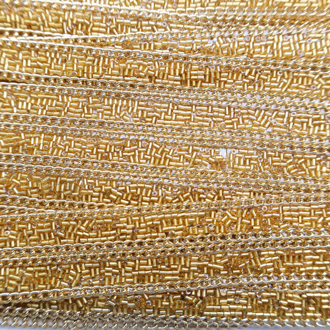 Gold Beaded Chain Trim - 0.5 Inch/10YDS (#GD03)