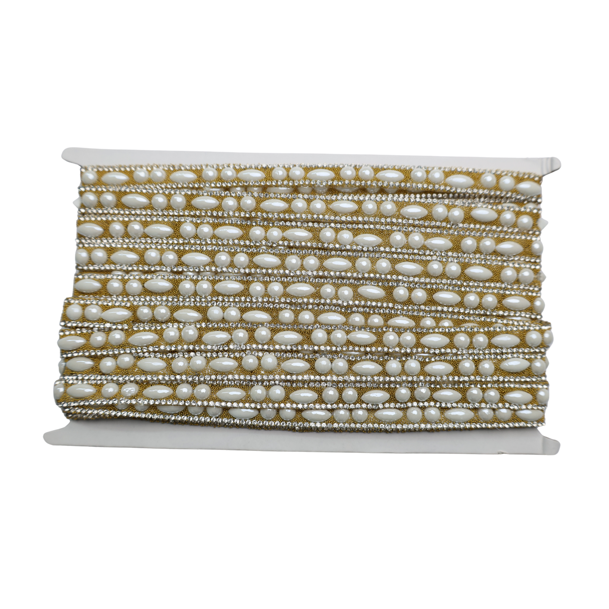 Pearl & Rhinestone Trim with Oval Accents- 0.5 Inch/10YDS (#CRY06)