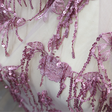 Royal Baroque Stretch Sequin Mesh Fabric (2 Colors, Pink & Gold) - By the Yard