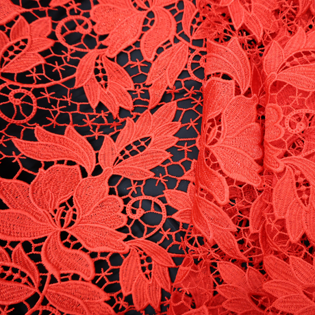 Embroidered Lace Fabric –Red(#ELA06)/By Yard