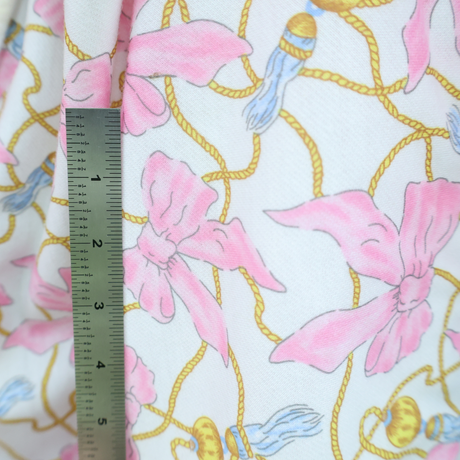 Cotton Poly Brushed Back Fleece Pink Bow & Rope Pattern Fabric - By The Yard