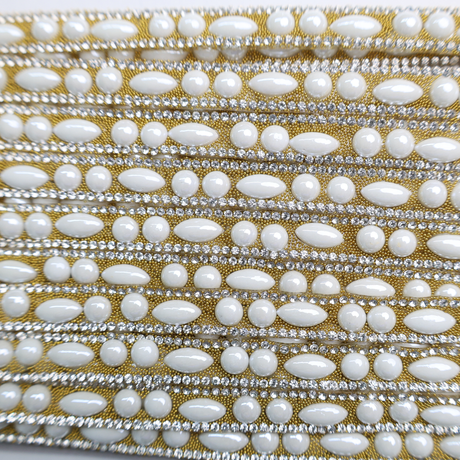 Pearl & Rhinestone Trim with Oval Accents- 0.5 Inch/10YDS (#CRY06)
