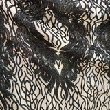 Black Sequin(Nude Base) Embroidered Mesh Fabric(#SPI16) By the Yard