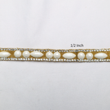 Pearl & Rhinestone Trim with Oval Accents- 0.5 Inch/10YDS (#CRY06)
