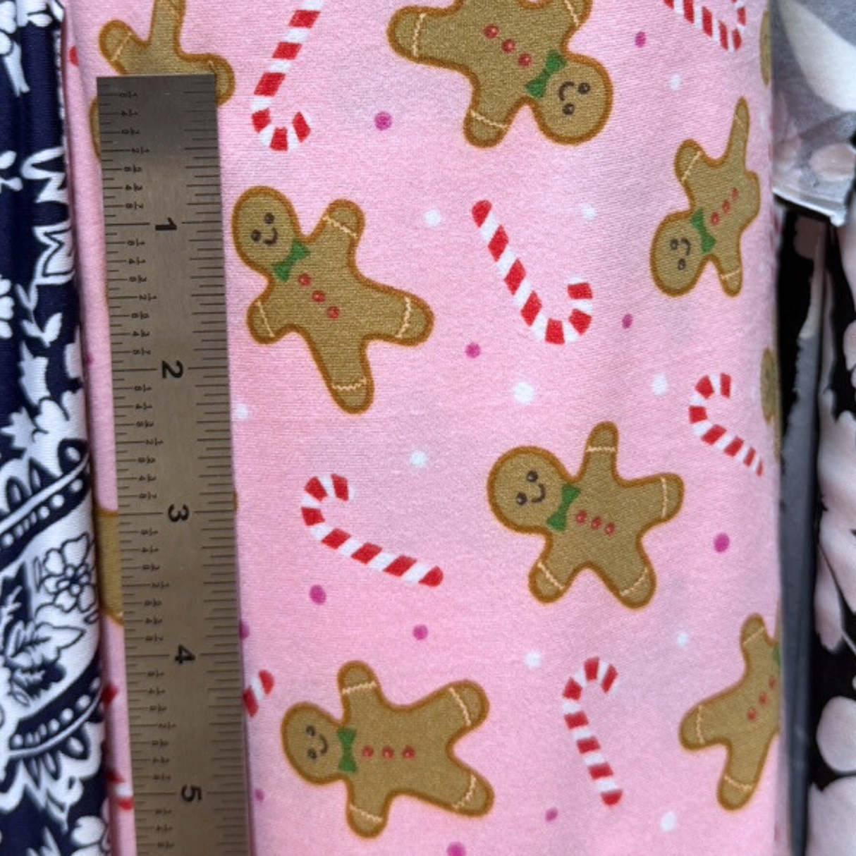 Double Brushed Jersey Knit Fabric/Gingerbread & Candy Cane Print(#IT604) - By The Yard
