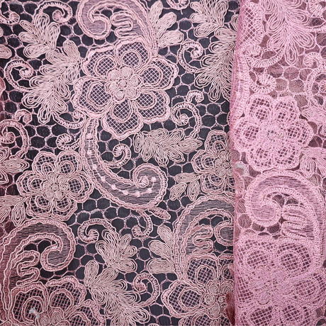 Embroidered Lace Fabric – Purple Pink(#ELA08)/By Yard
