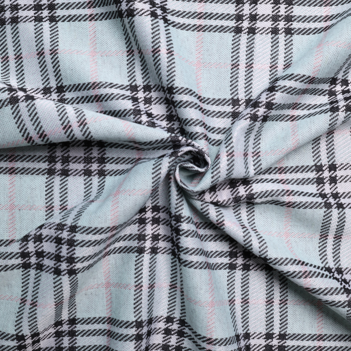 Stretch Plaid Double Knit Fabric(Mint / Pink / Black) - By the Yard