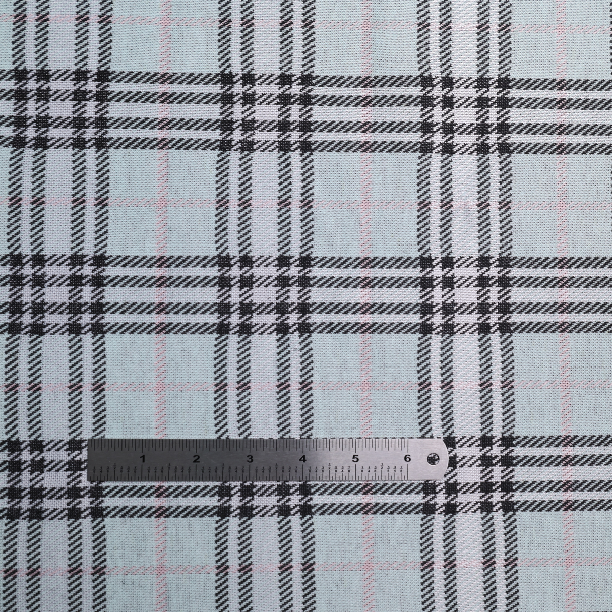 Stretch Plaid Double Knit Fabric(Mint / Pink / Black) - By the Yard