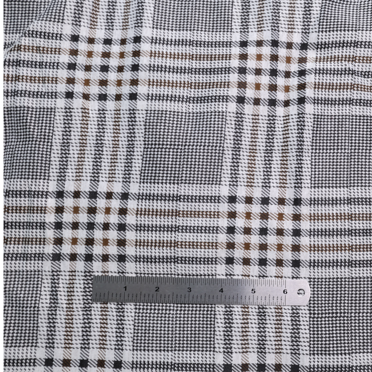 Stretch Plaid Double Knit Fabric (Brown / Black / Cream) - By the Yard