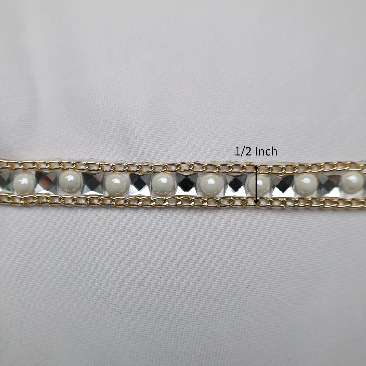 Pearl & Rhinestone Chain Trim - 0.5 Inch/10YDS (#CRY05)