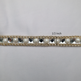 Pearl & Rhinestone Chain Trim - 0.5 Inch/10YDS (#CRY05)