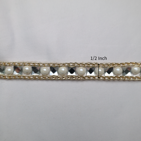 Pearl & Rhinestone Chain Trim - 0.5 Inch/10YDS (#CRY05)