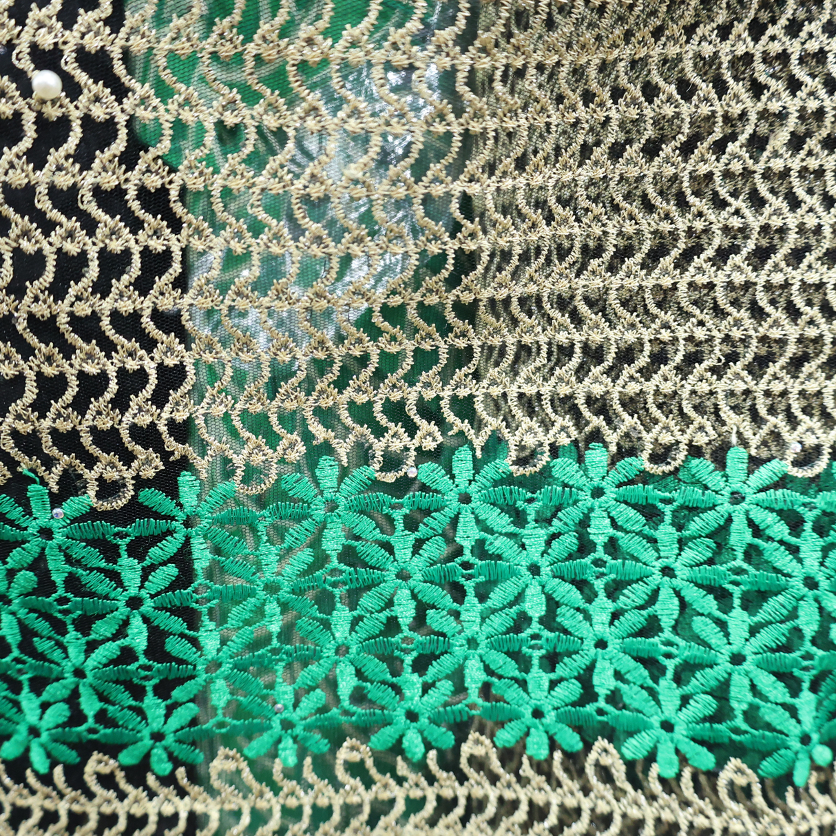 Embroidered Lace Fabric with Floral Border(#EM09) By Yard