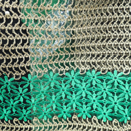 Embroidered Lace Fabric with Floral Border(#EM09) By Yard