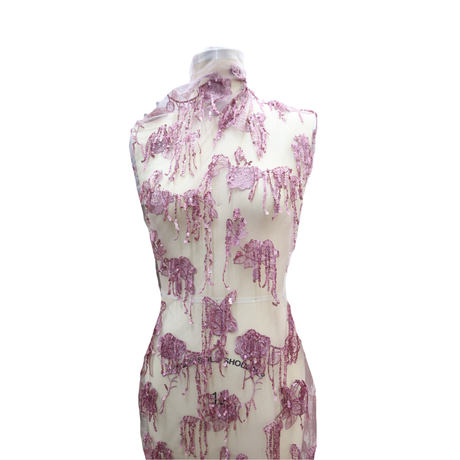 Royal Baroque Stretch Sequin Mesh Fabric (2 Colors, Pink & Gold) - By the Yard